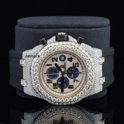 Luxury Fully Iced Out Rose Gold Moissanite Chronograph Watch for Men