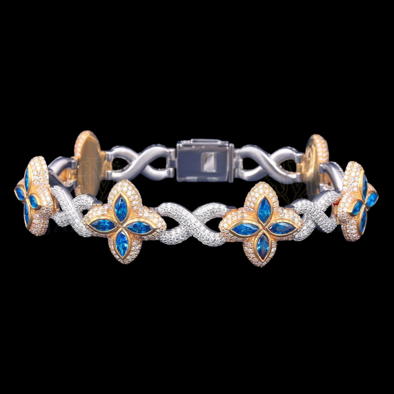 Two-Tone Blue Marquise Floral Moissanite Bracelet VVS1