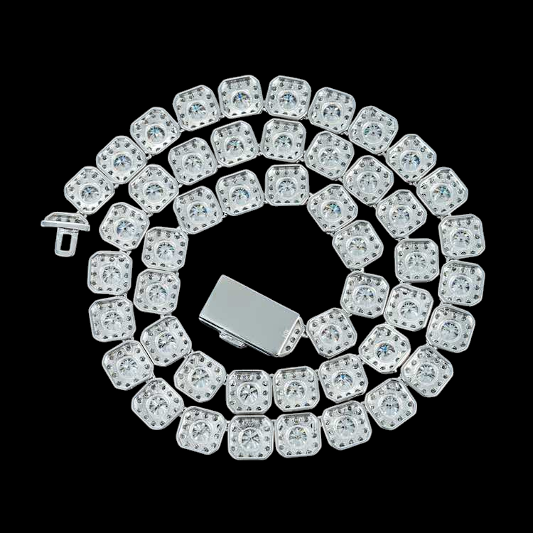 10MM Round Halo Setting Moissanite Diamond Hip hop Chain