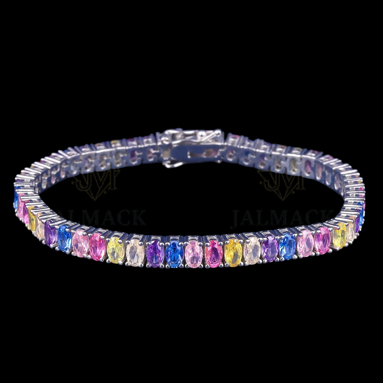 Rainbow Oval Cut Moissanite Tennis Bracelet 925 Silver