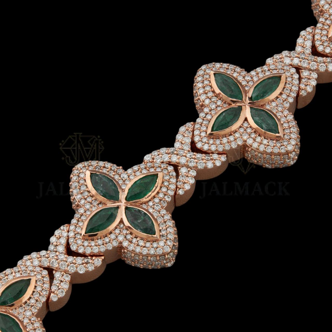 Rose Gold Green Clover Moissanite Bracelet Fully Iced Out