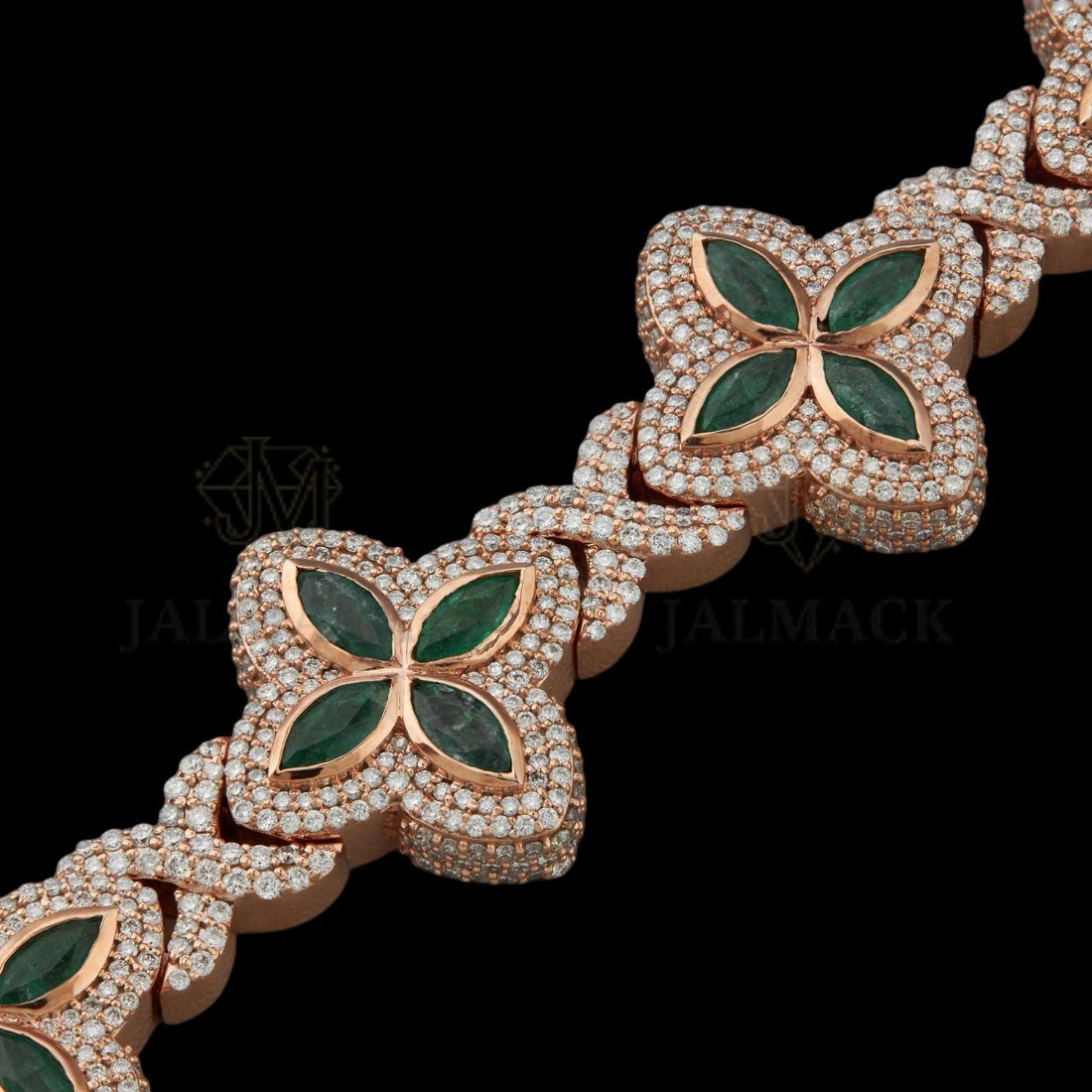 Rose Gold Green Clover Moissanite Bracelet Fully Iced Out