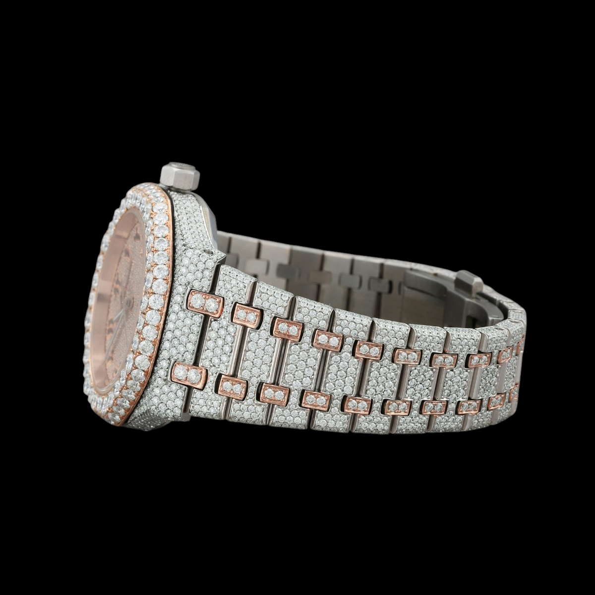 Rose Gold Dial Arabic Letter Round-Cut Moissanite Watch