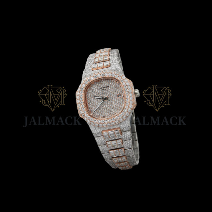 Silver Markerless Baguette & Round Moissanite Watch
