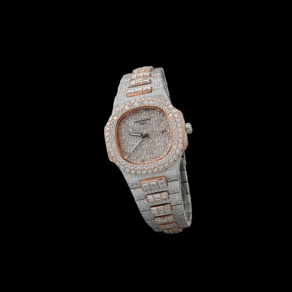 Silver Markerless Baguette & Round Moissanite Watch