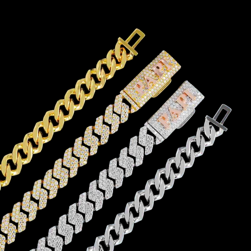 10MM Yellow Gold Fully Iced Pave Cuban Link VVS1 D Color Moissanite Chain 925 Sterling Silver