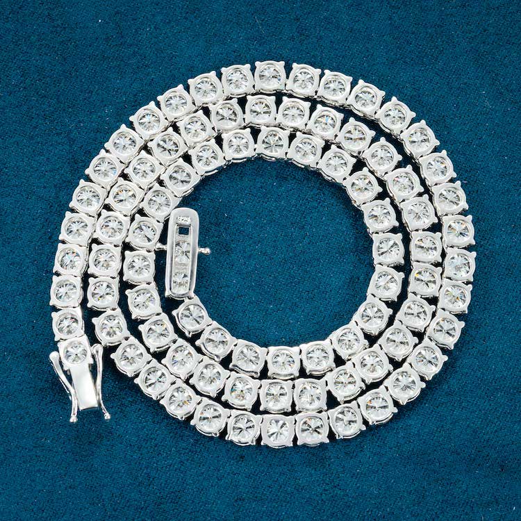 5MM Round Cut VVS1 D Color Moissanite Tennis Chain 925 Sterling Silver