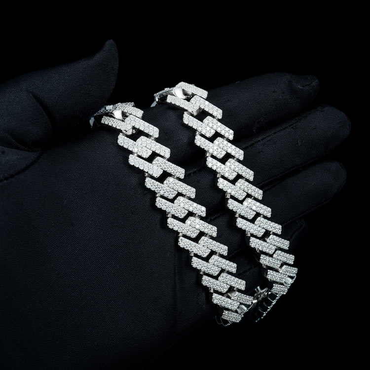 18MM Fully Iced Pave Cuban Link VVS1 D Color Moissanite Chain 925 Sterling Silver