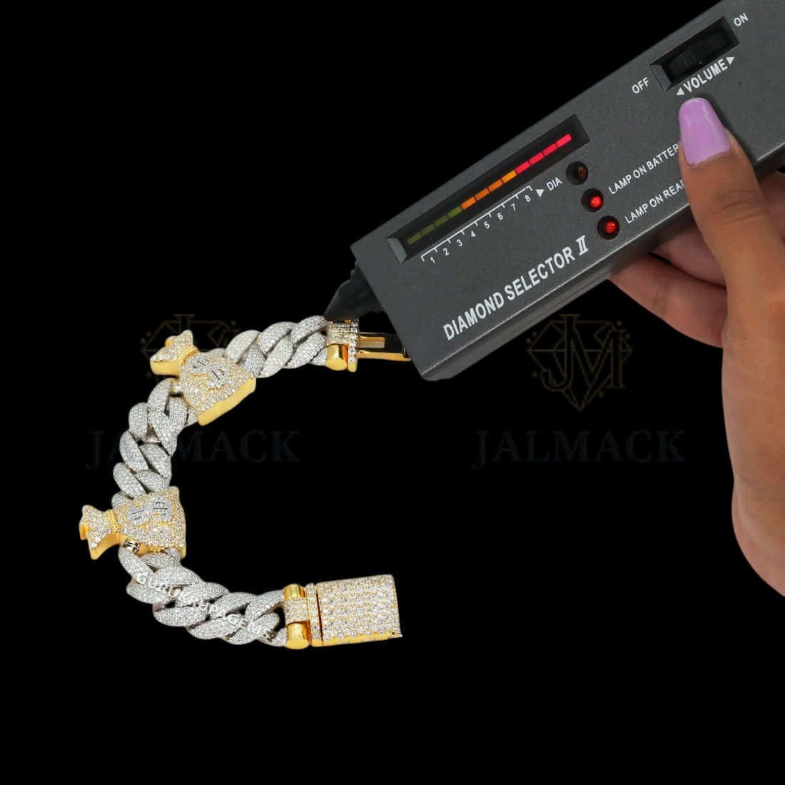 Two-Tone Money Bag Moissanite Cuban Bracelet Fully Iced Out