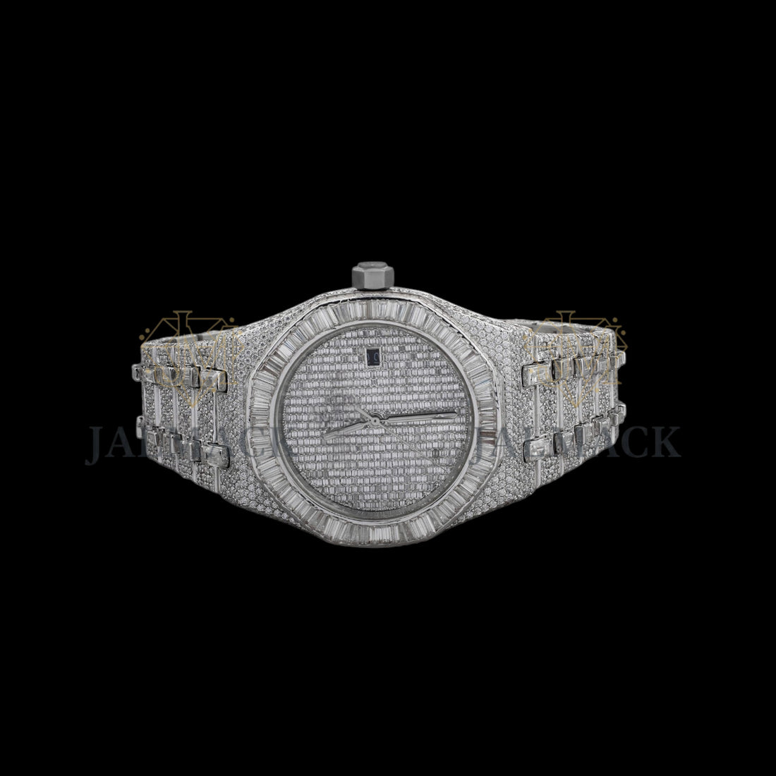 Silver Markerless Dial Baguette & Round Moissanite Automatic Watch