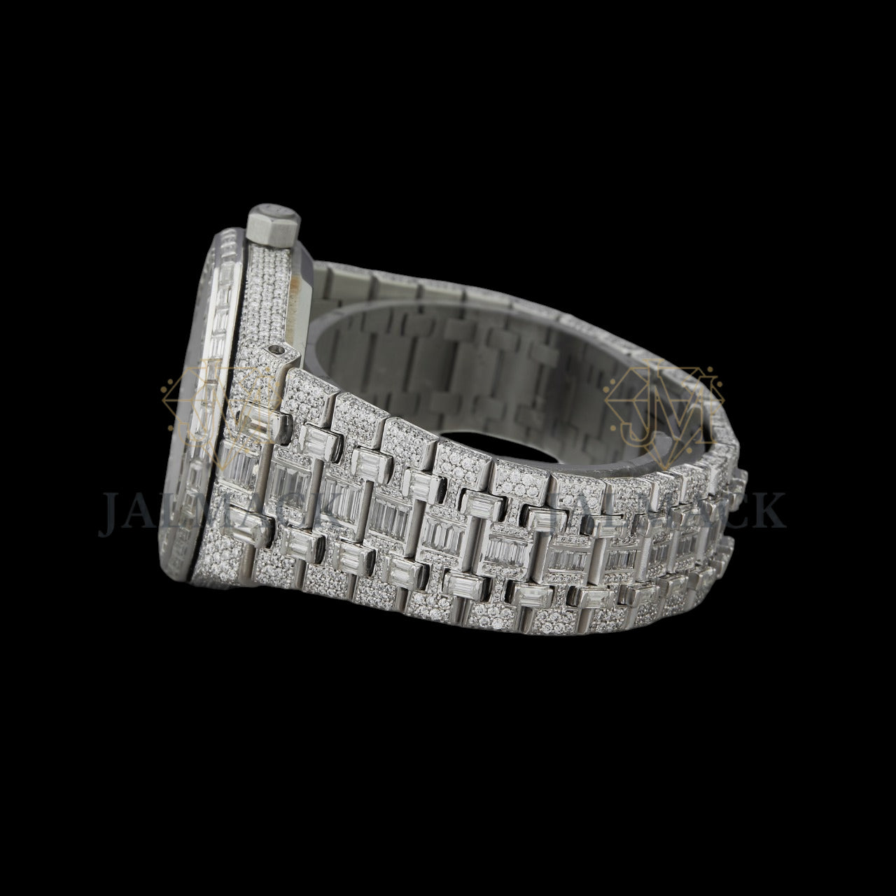 Silver Dial Monogram Letter Baguette & Round Moissanite Watch