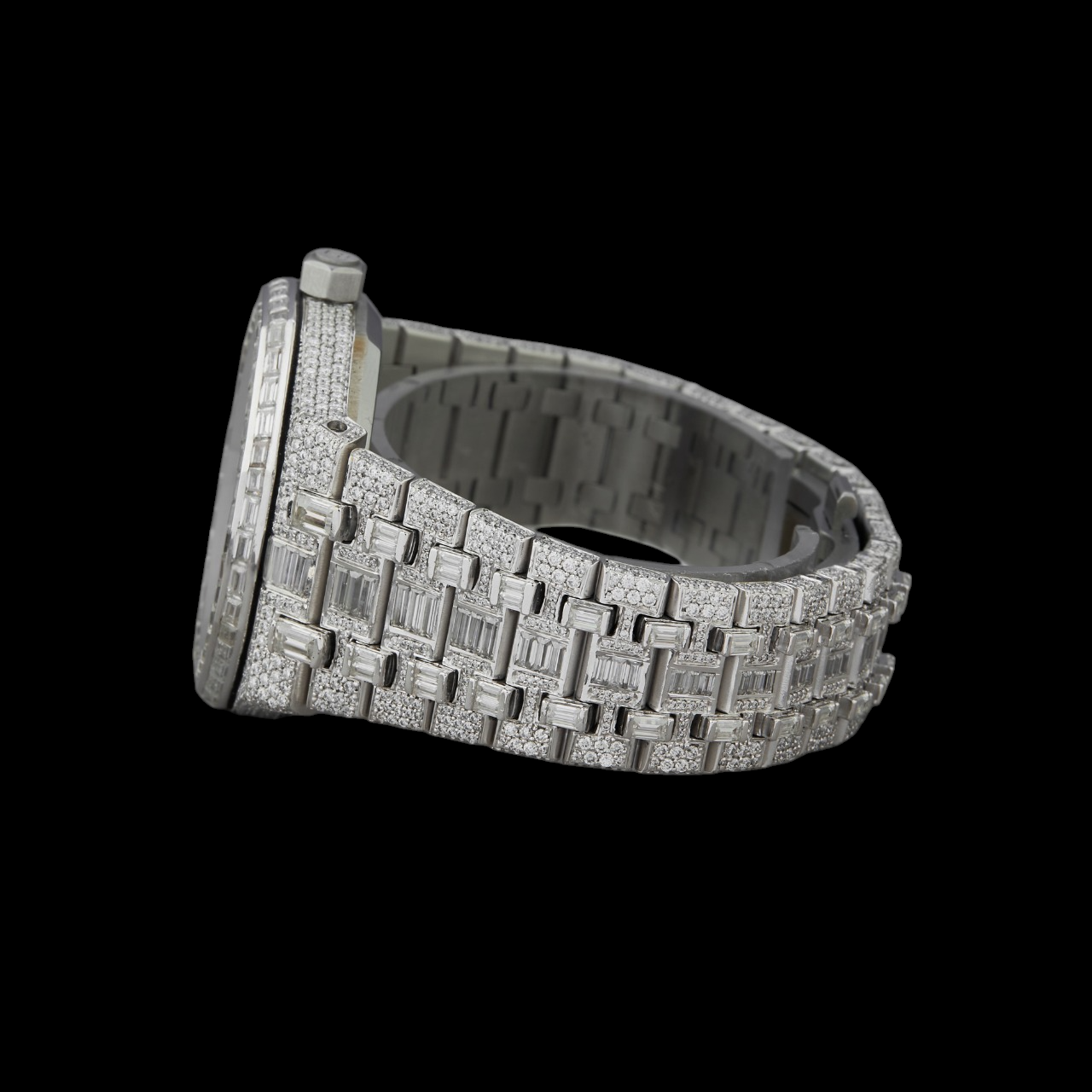 Silver Dial Monogram Letter Baguette & Round Moissanite Watch