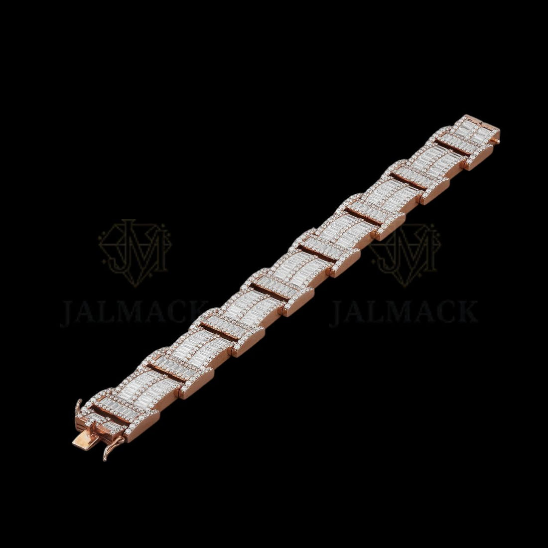 Rose Gold Baguette Moissanite Bracelet Fully Iced Out Luxury Link Design
