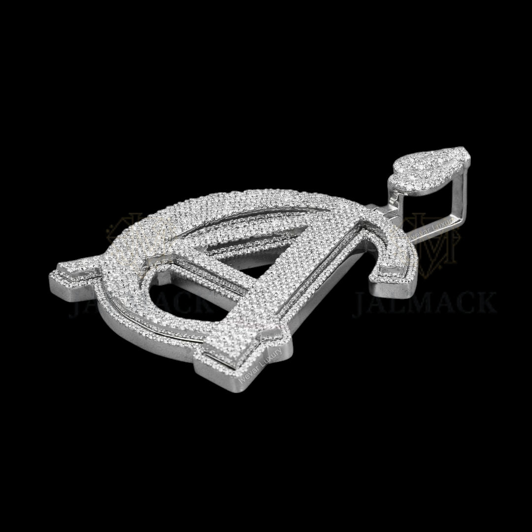 CA Monogram Moissanite Pendant with Praying Hands Bail Fully Iced Out