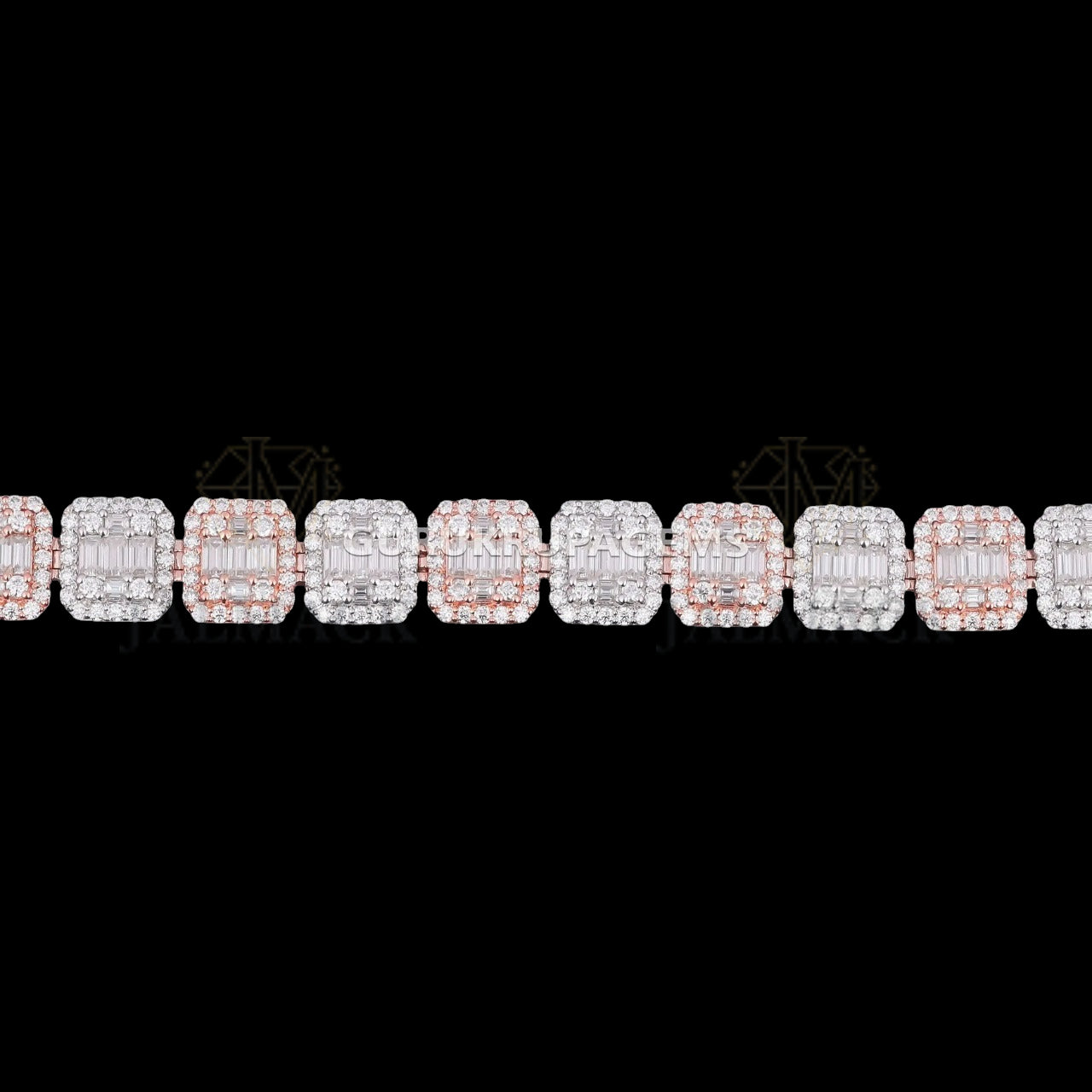 Two-Tone Baguette Halo Moissanite Link Bracelet VVS1