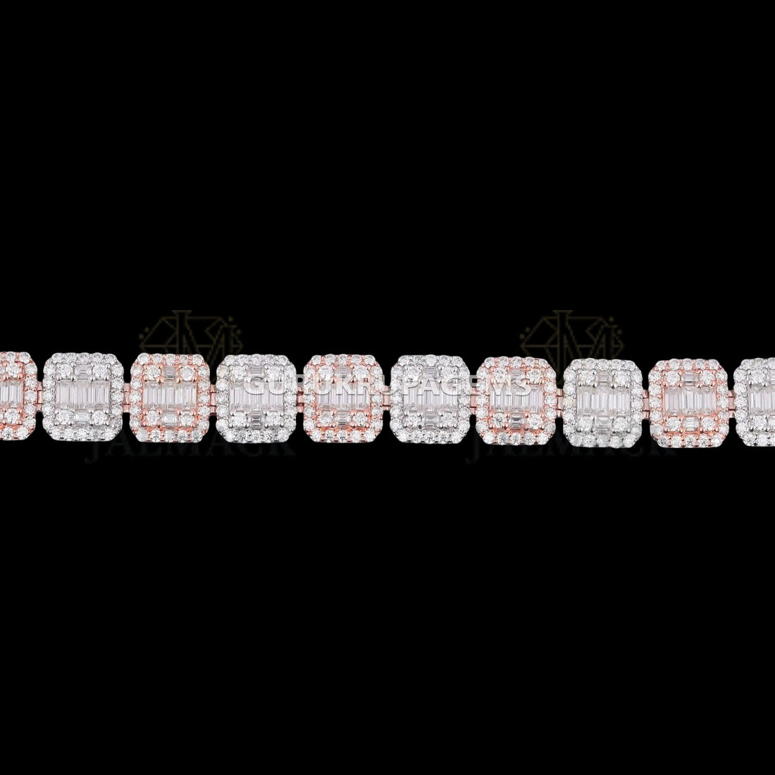 Two-Tone Baguette Halo Moissanite Link Bracelet VVS1