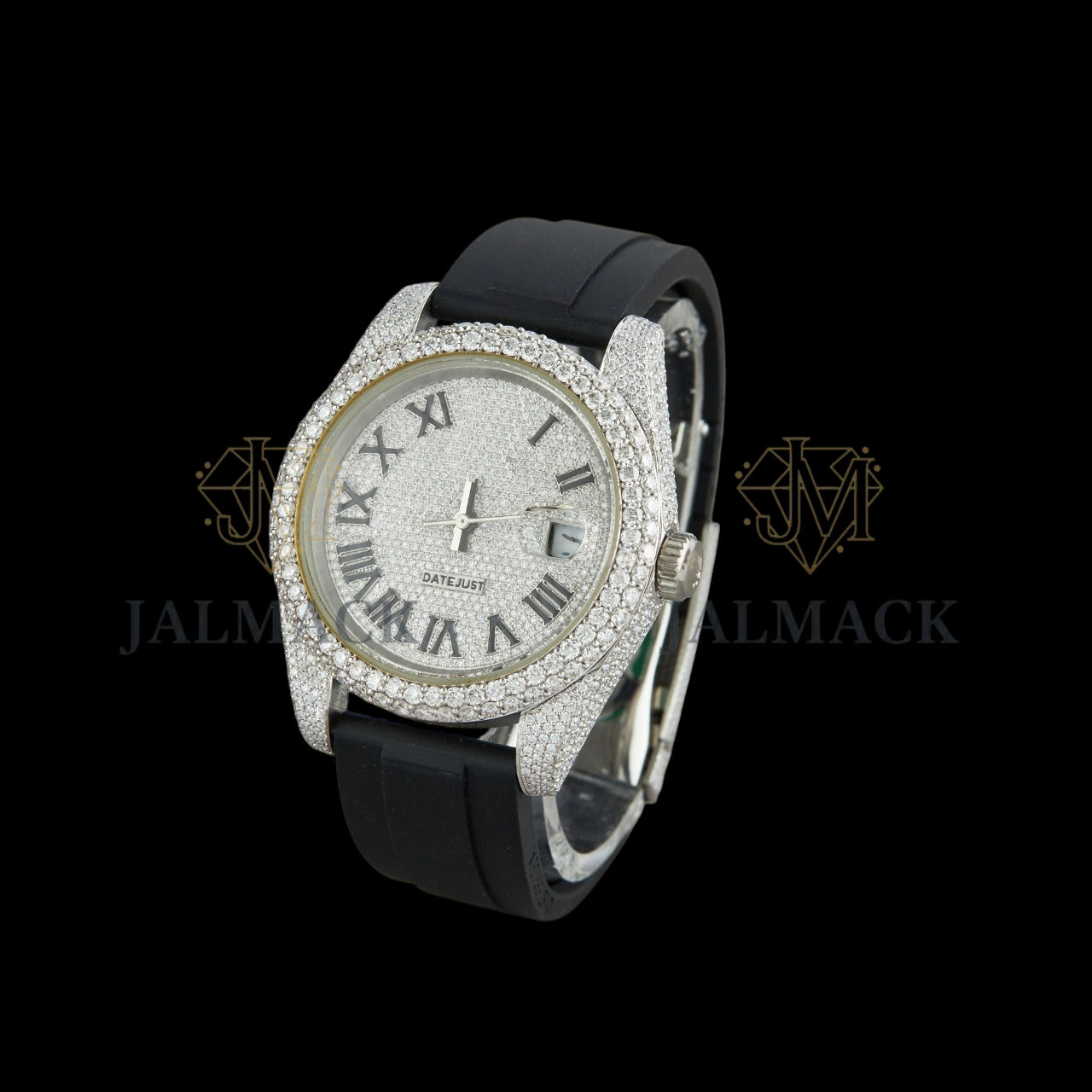 Silver Dial Roman Letter Round-Cut Moissanite Watch