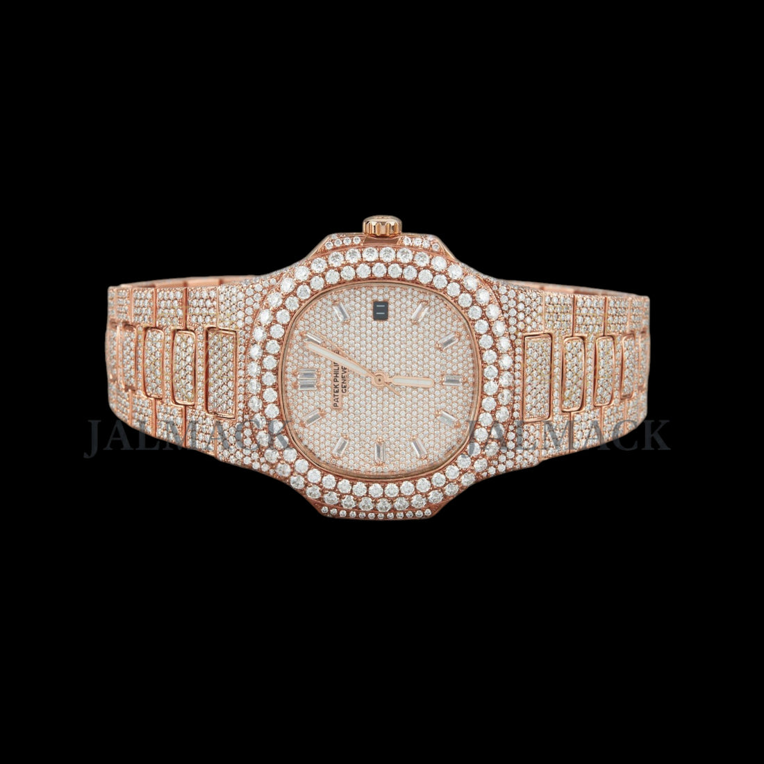 Rose Gold Dial Baguette Marker Round-Cut Moissanite Watch
