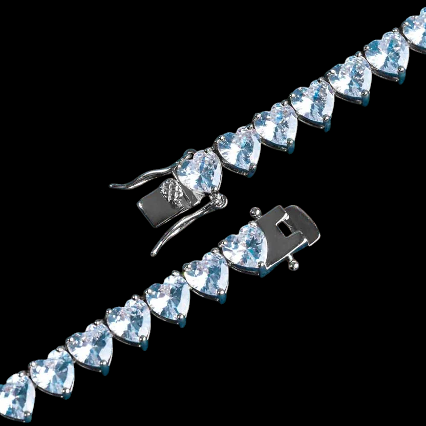 6MM Heart Cut VVS1 D Color Moissanite Tennis Chain 925 Sterling Silver