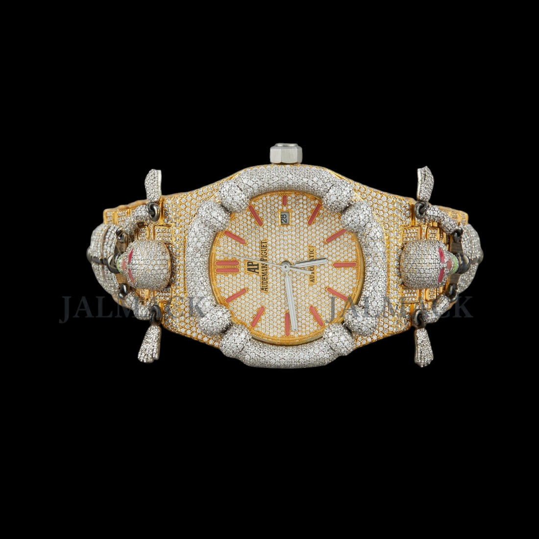 Gold Dial Monogram Letter Round-Cut Elephant Moissanite Watch