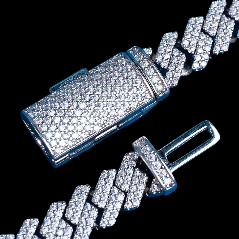 8MM VVS1 Moissanite Micro Pave Cuban Link Chain 925 Sterling Silver