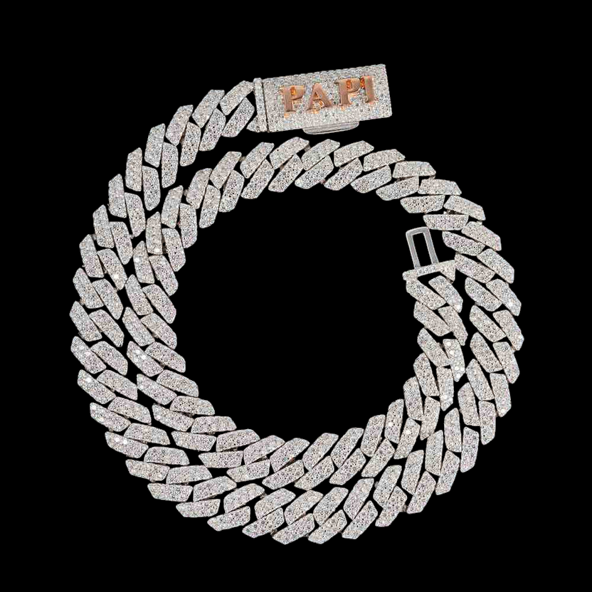 10MM Yellow Gold Fully Iced Pave Cuban Link VVS1 D Color Moissanite Chain 925 Sterling Silver