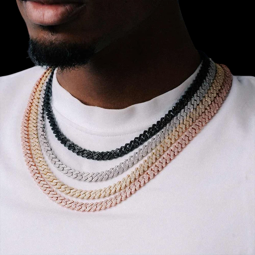 8MM VVS1 D Color Moissanite Cuban Link Chain & Bracelet Set 925 Sterling Silver