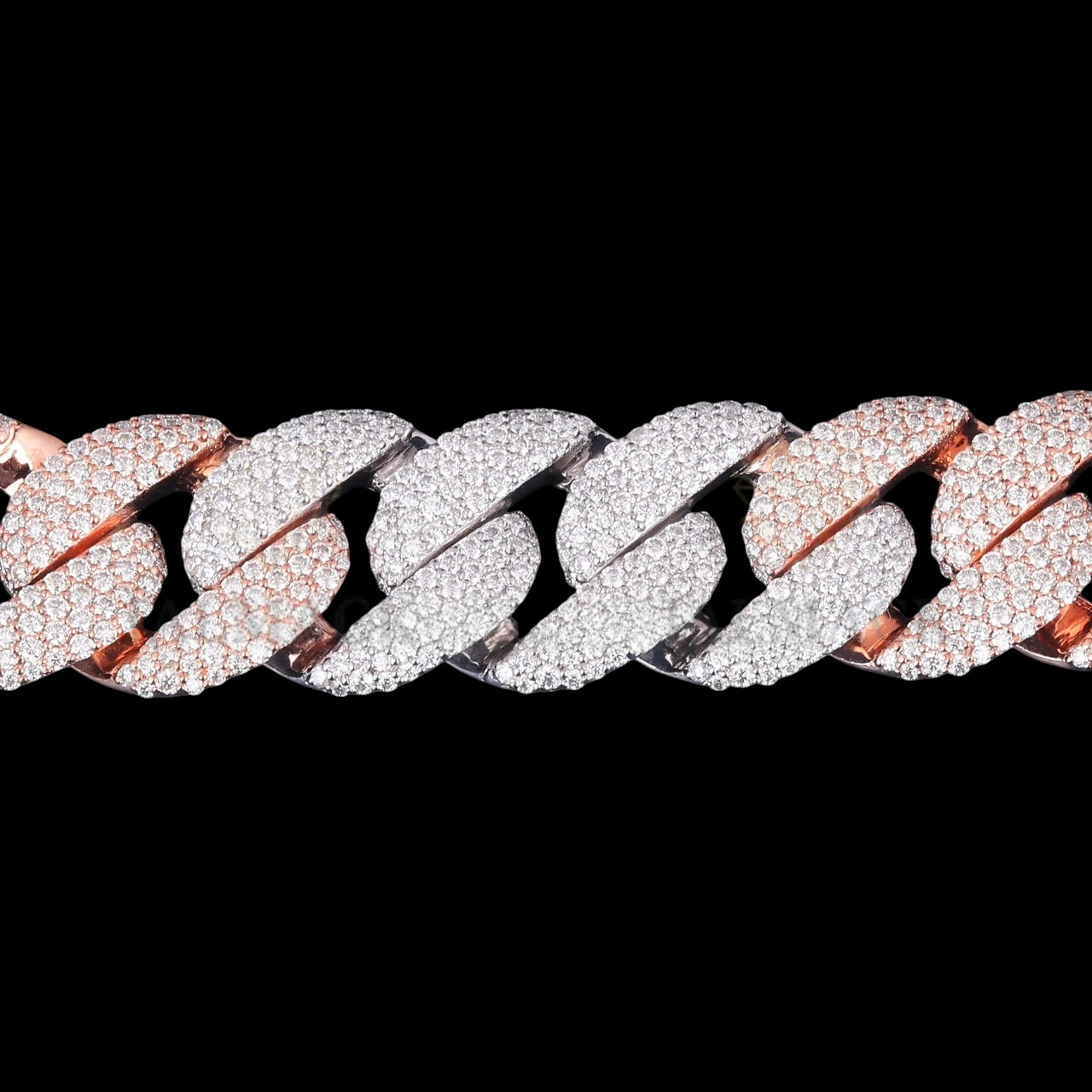 Two-Tone Rose Gold Silver Moissanite Miami Cuban Bracelet Fully Iced Out