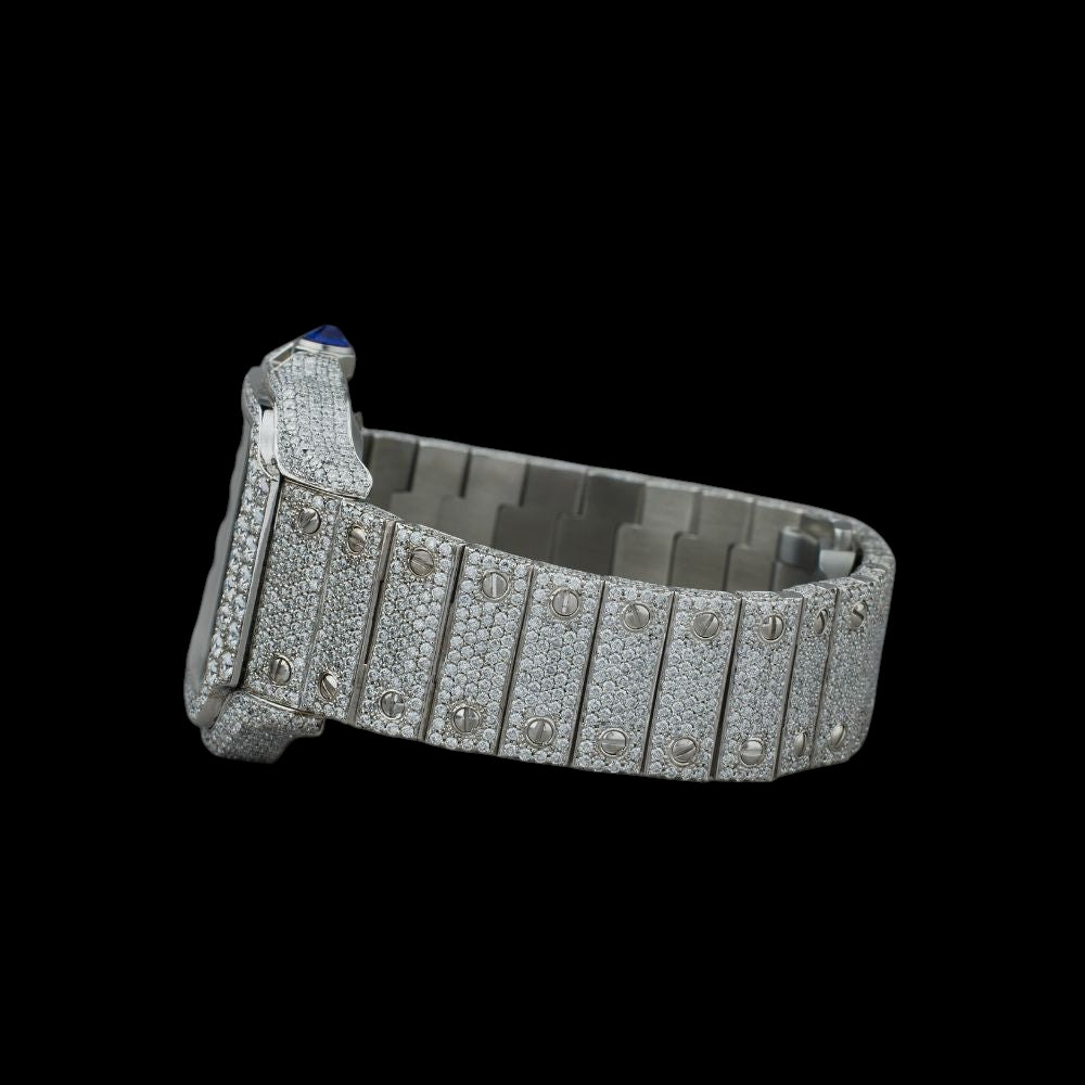 Silver Dial Blue Arabic Round-Cut Moissanite Watch
