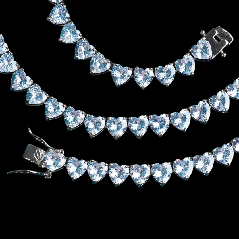 6MM Heart Cut VVS1 D Color Moissanite Tennis Chain 925 Sterling Silver