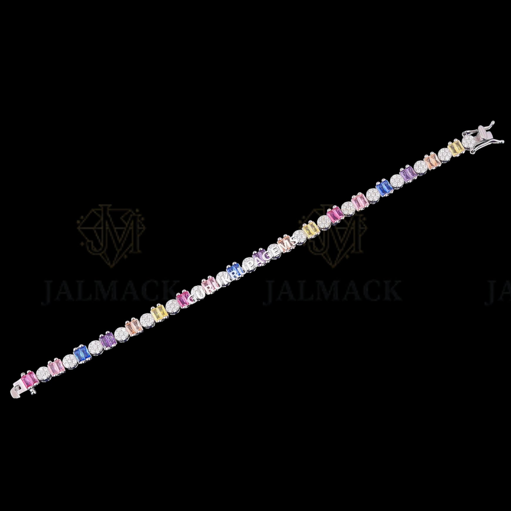 Rainbow Emerald Cut Sapphire Moissanite Tennis Bracelet 925 Silver