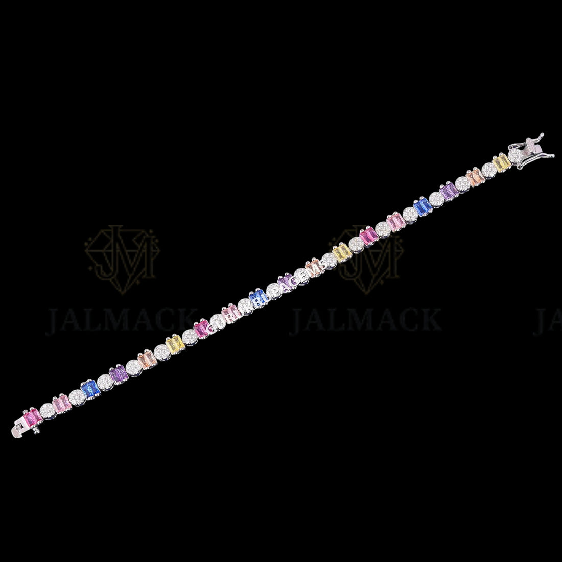 Rainbow Emerald Cut Sapphire Moissanite Tennis Bracelet 925 Silver