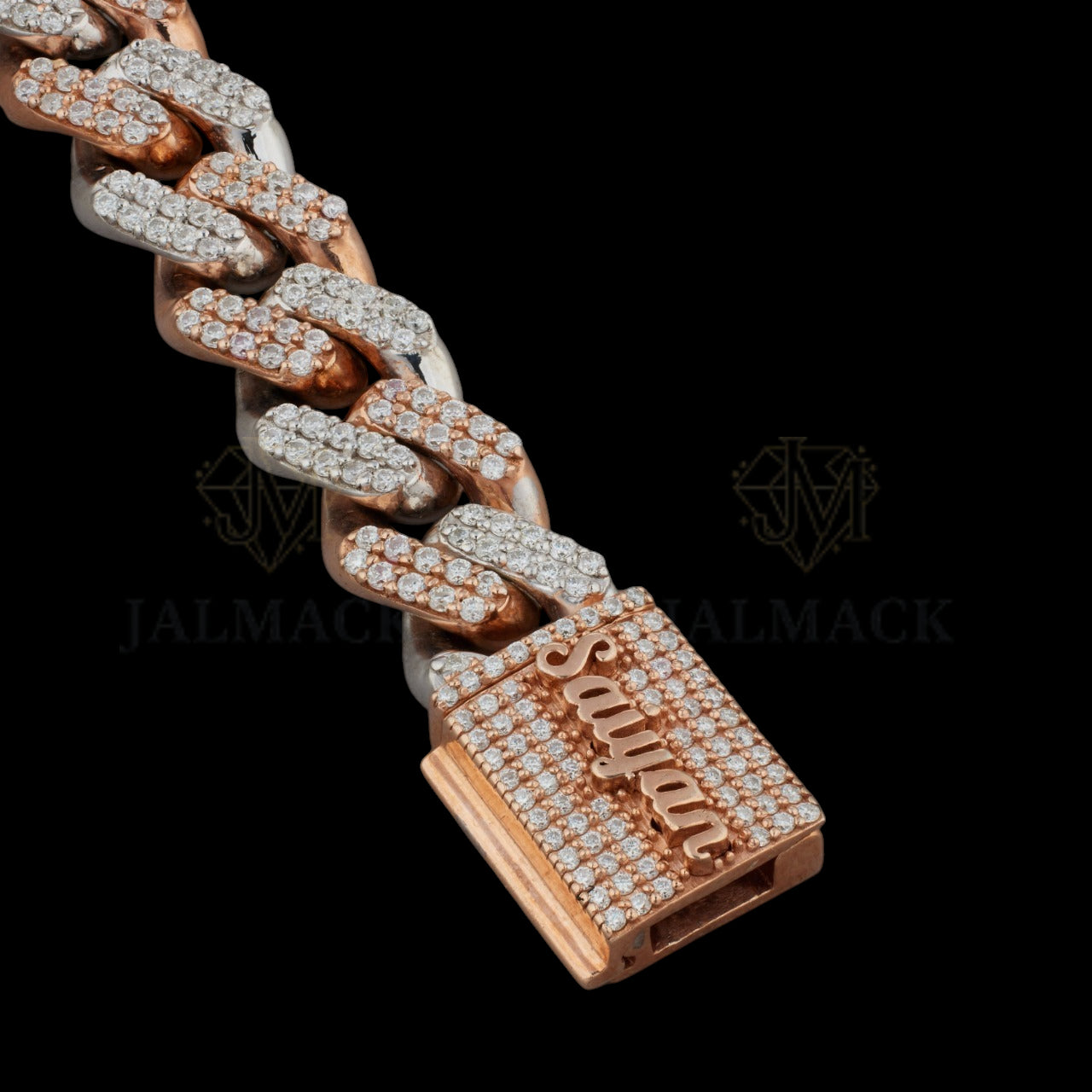 Two-Tone Rose Gold Silver Moissanite Cuban Bracelet Fully Iced Out