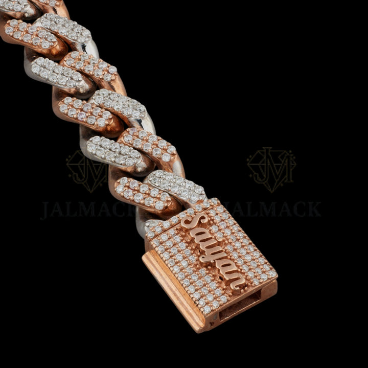 Two-Tone Rose Gold Silver Moissanite Cuban Bracelet Fully Iced Out