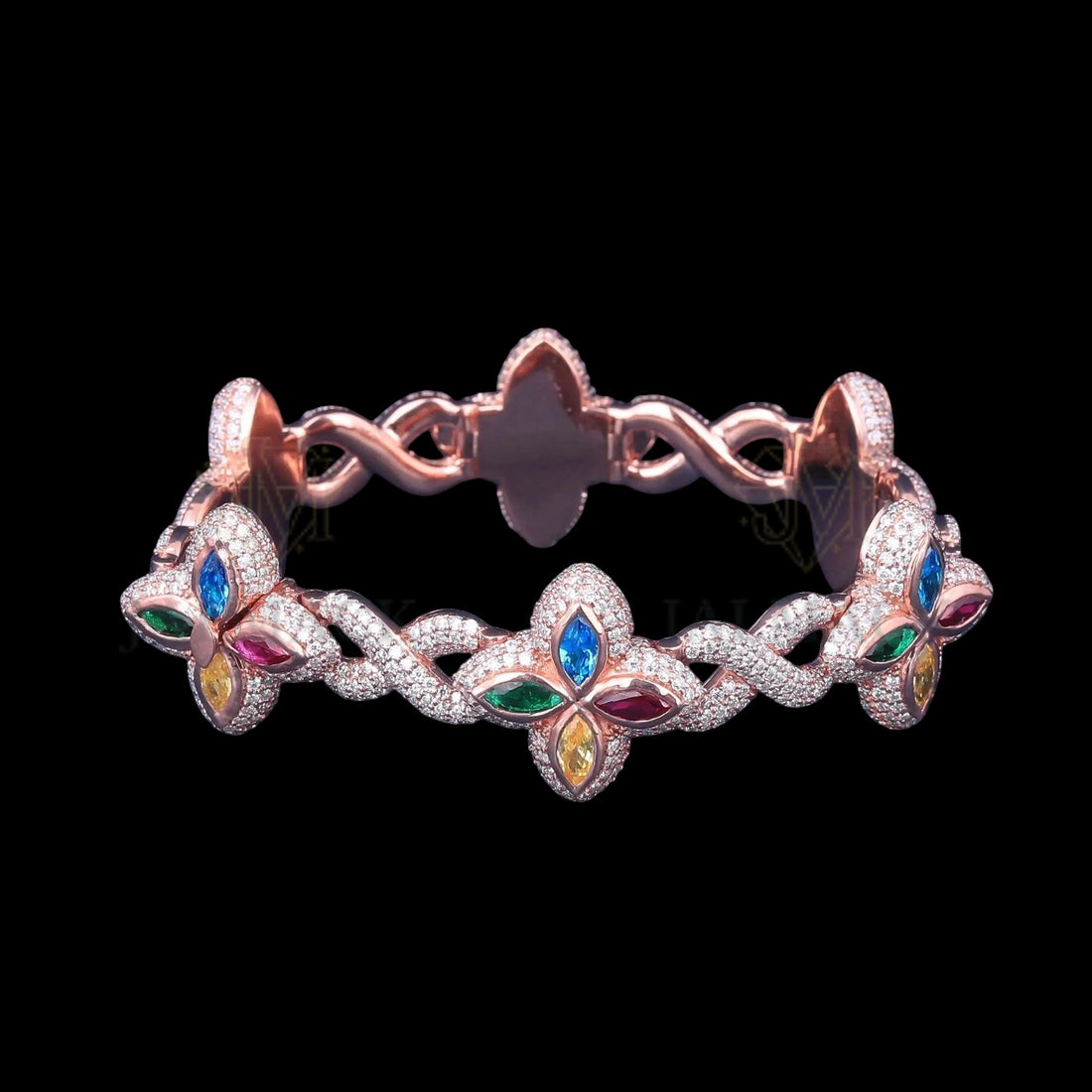 Rose Gold Multicolor Marquise Floral Moissanite Bracelet VVS1