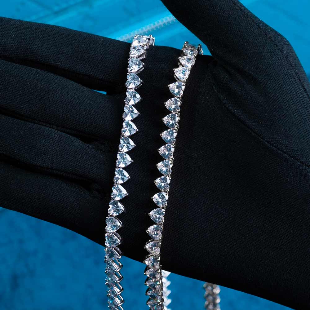 6MM Heart Cut VVS1 D Color Moissanite Tennis Chain 925 Sterling Silver