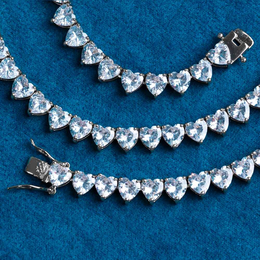 6MM Heart Cut VVS1 D Color Moissanite Tennis Chain 925 Sterling Silver