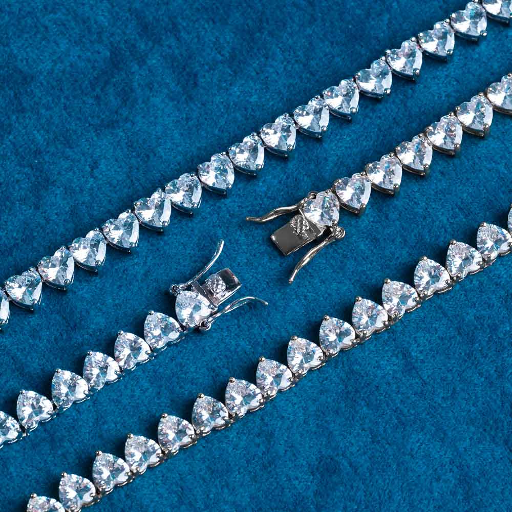 6MM Heart Cut VVS1 D Color Moissanite Tennis Chain 925 Sterling Silver