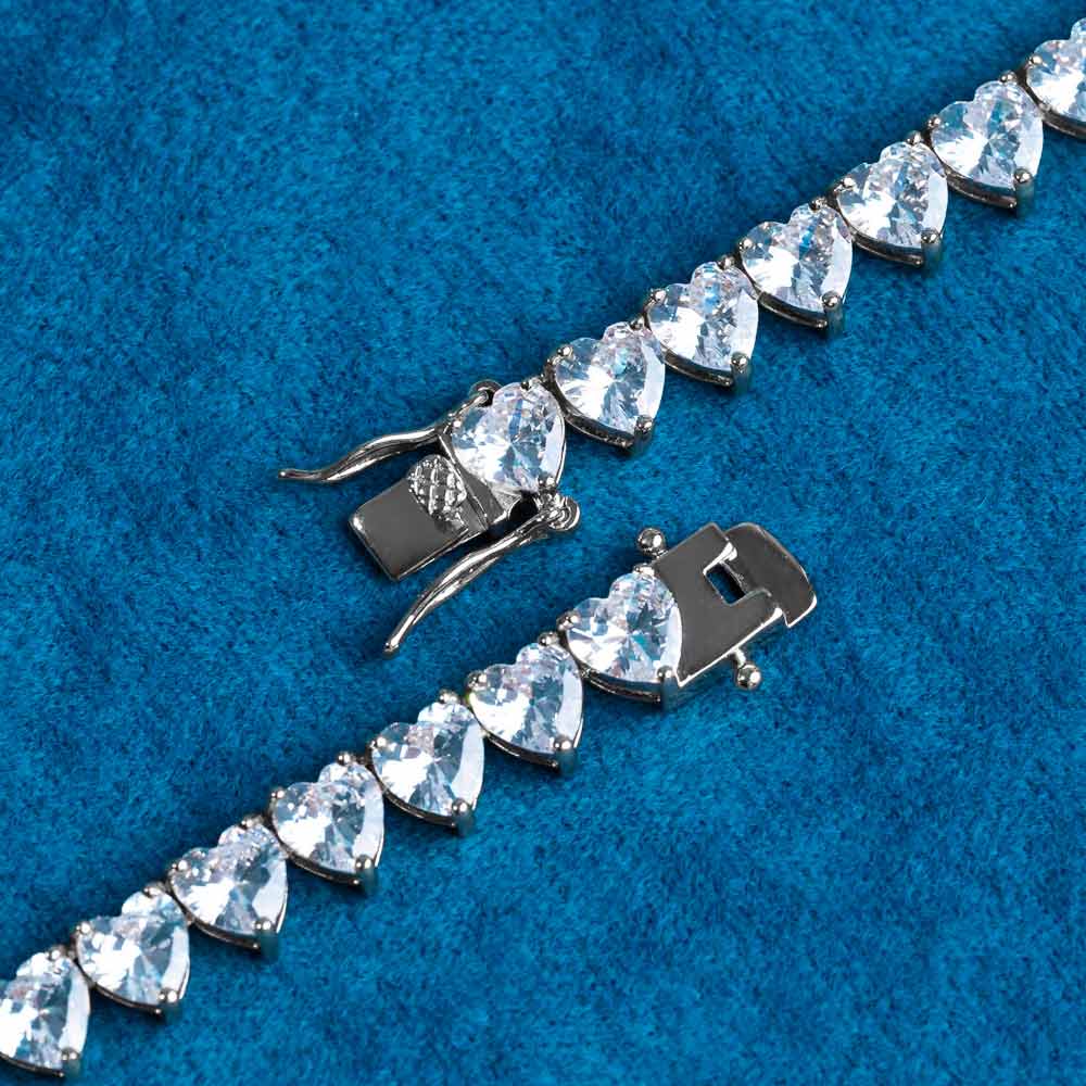 6MM Heart Cut VVS1 D Color Moissanite Tennis Chain 925 Sterling Silver