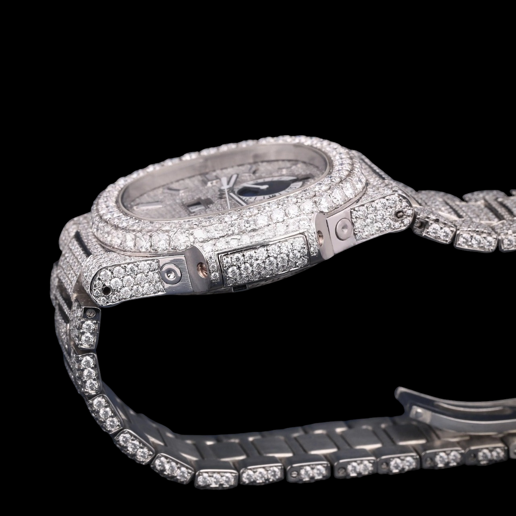 Luxury Silver Baguette Moissanite Automatic Watch VVS1 D Color Fully Iced Out