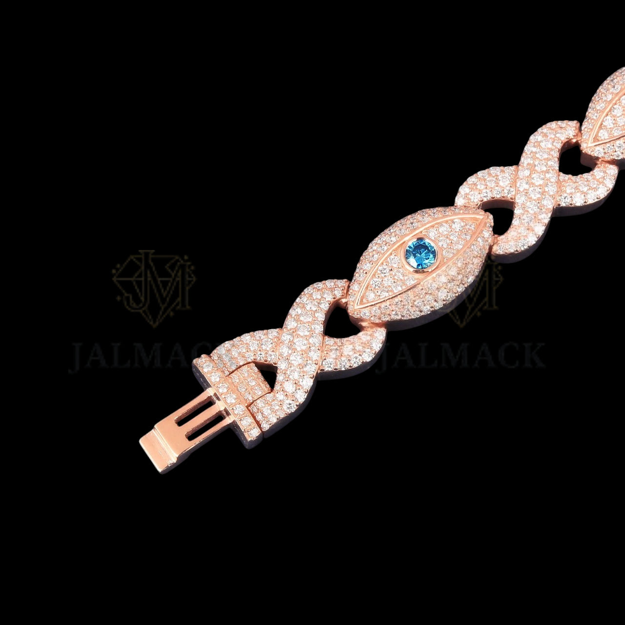 Rose Gold Blue Evil Eye Moissanite Bracelet VVS1 D Color