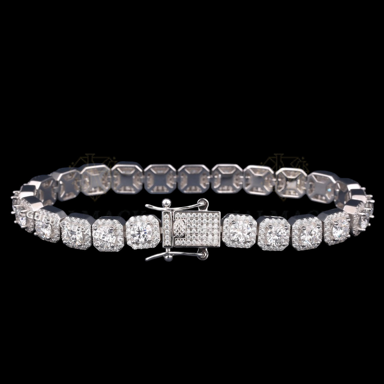 Cushion Halo Moissanite Link Bracelet VVS1 D Color Silver