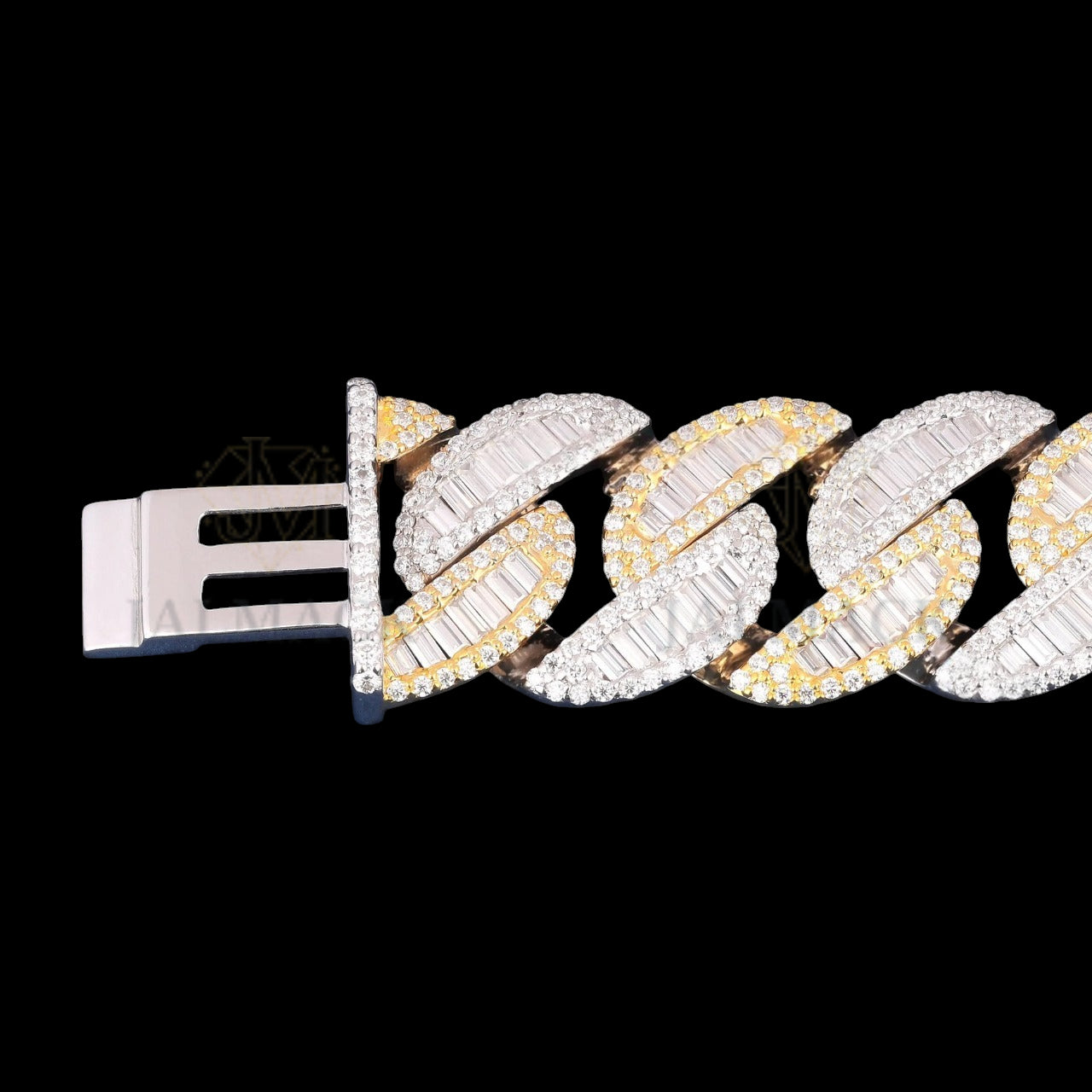 Two-Tone Baguette Moissanite Cuban Bracelet VVS1 Fully Iced Out