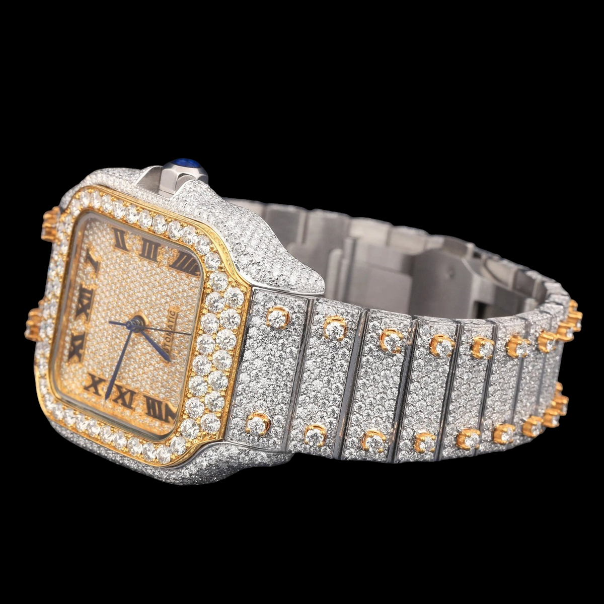 Luxury Two-Tone Roman Moissanite Automatic Date Watch VVS1 D Color Fully Iced Out