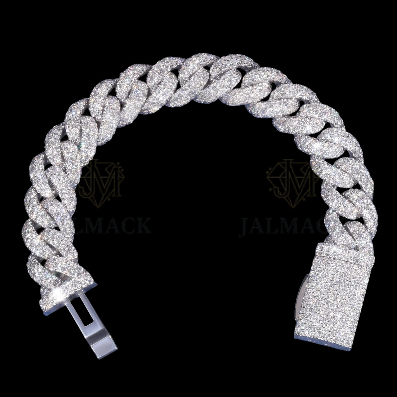 Luxury Silver Moissanite Miami Cuban Bracelet VVS1 Fully Iced Out
