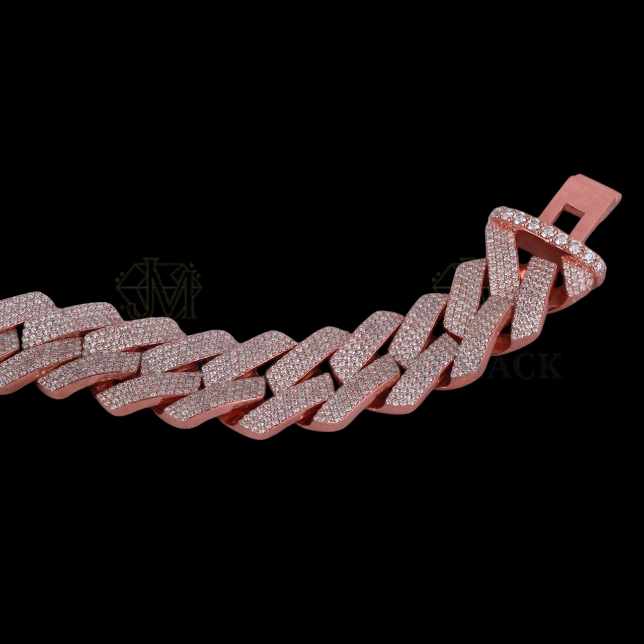 Rose Gold Flat-Link Moissanite Cuban Bracelet VVS1 Fully Iced Out