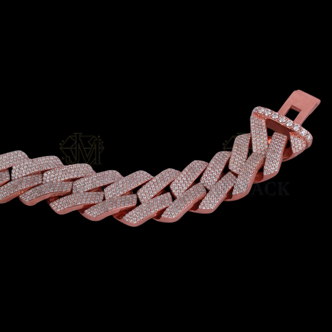 Rose Gold Flat-Link Moissanite Cuban Bracelet VVS1 Fully Iced Out