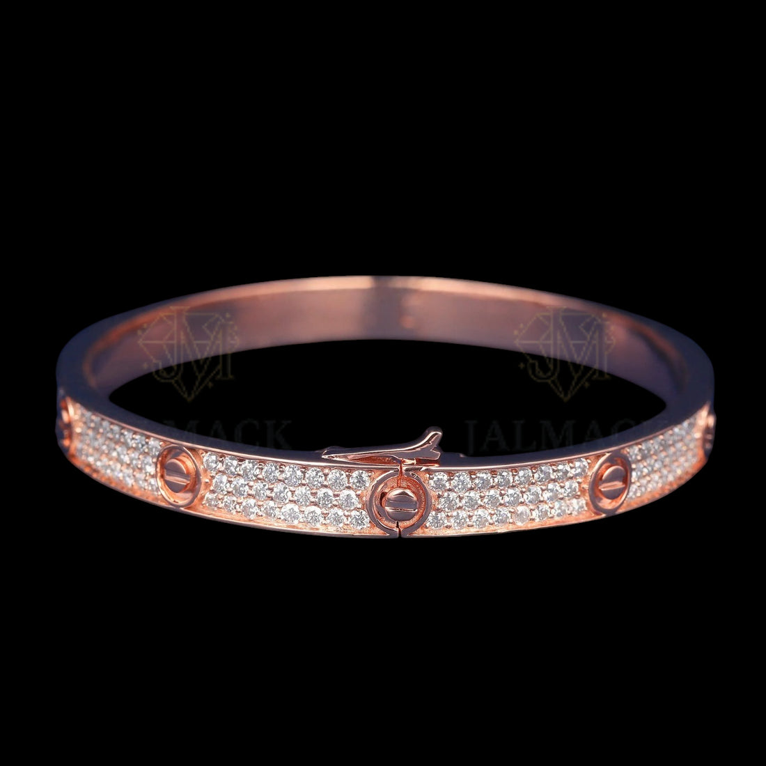 Rose Gold Pavé Moissanite Screw Motif Bangle VVS1 D Color