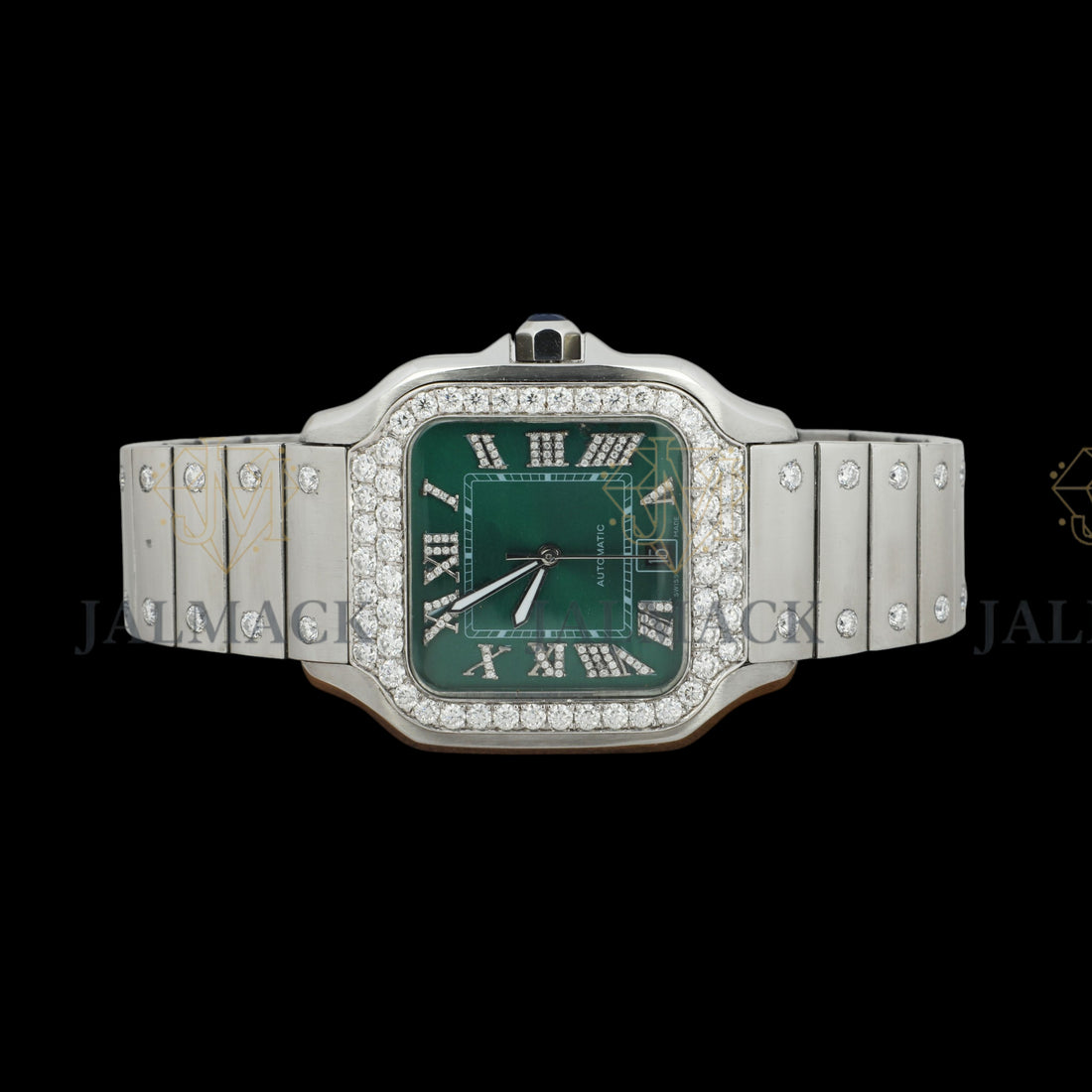 Green Dial Roman Letter Round-Cut Moissanite Watch