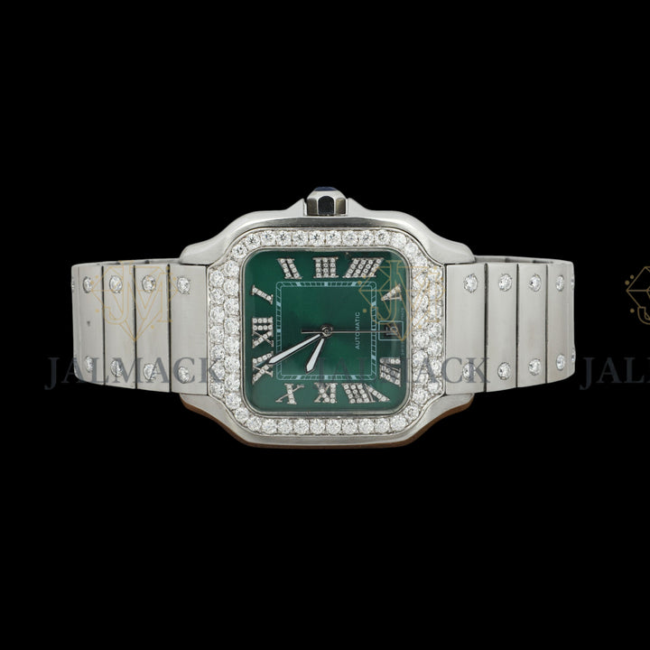 Green Dial Roman Letter Round-Cut Moissanite Watch